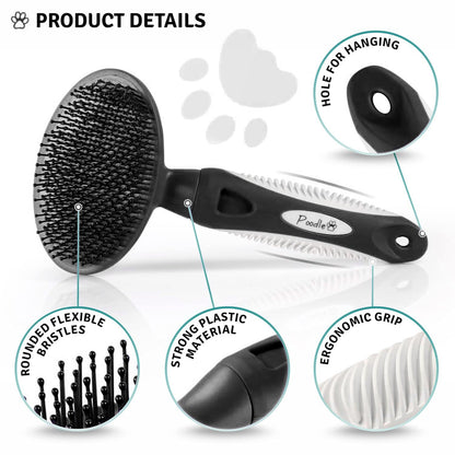 Round Bristle Pet Brush for Dogs and Cats - Soft Dog Brush for Grooming Short or Long Hair - Gentle Tool for Sensitive Skin Removes Dander, Dirt, and Detangles (Purple)