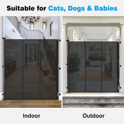 Reinforced 65" Extra Tall Pet Gate for Doorway, Jump-Resistant & Prevent Crawling Underneath Retractable Baby Gates Extra Tall, 0-55" W Retractable Dog Gate for Pet, Dogs, Cats, Puppies, Babies, Black