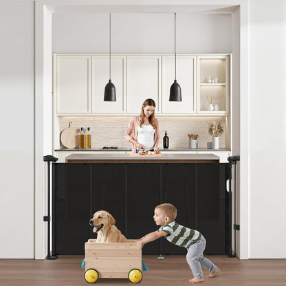 VEVOR Retractable Baby Gate, 34 inch Tall, Extends up to 110 inch Wide, Retractable Gate for Kids or Pets, Mesh Material, Easy to Install for Indoor Stairs, Doorways, Hallways, Playrooms, Gray