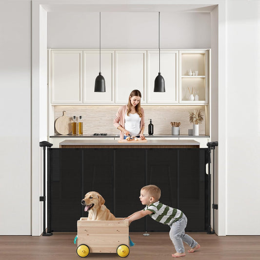 VEVOR Retractable Baby Gate, 34 inch Tall, Extends up to 110 inch Wide, Retractable Gate for Kids or Pets, Mesh Material, Easy to Install for Indoor Stairs, Doorways, Hallways, Playrooms, Gray