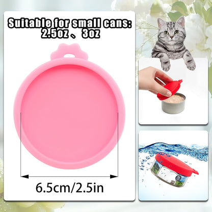 PINE & LINEN 4 Pcs 2.5inch Durable Pet Can Lids, Silicone Small Pet Can Covers Waterproof Cat Food Cans Lids for 3 oz Cat Food Cans（Yellow+Red+Pink+Blue）