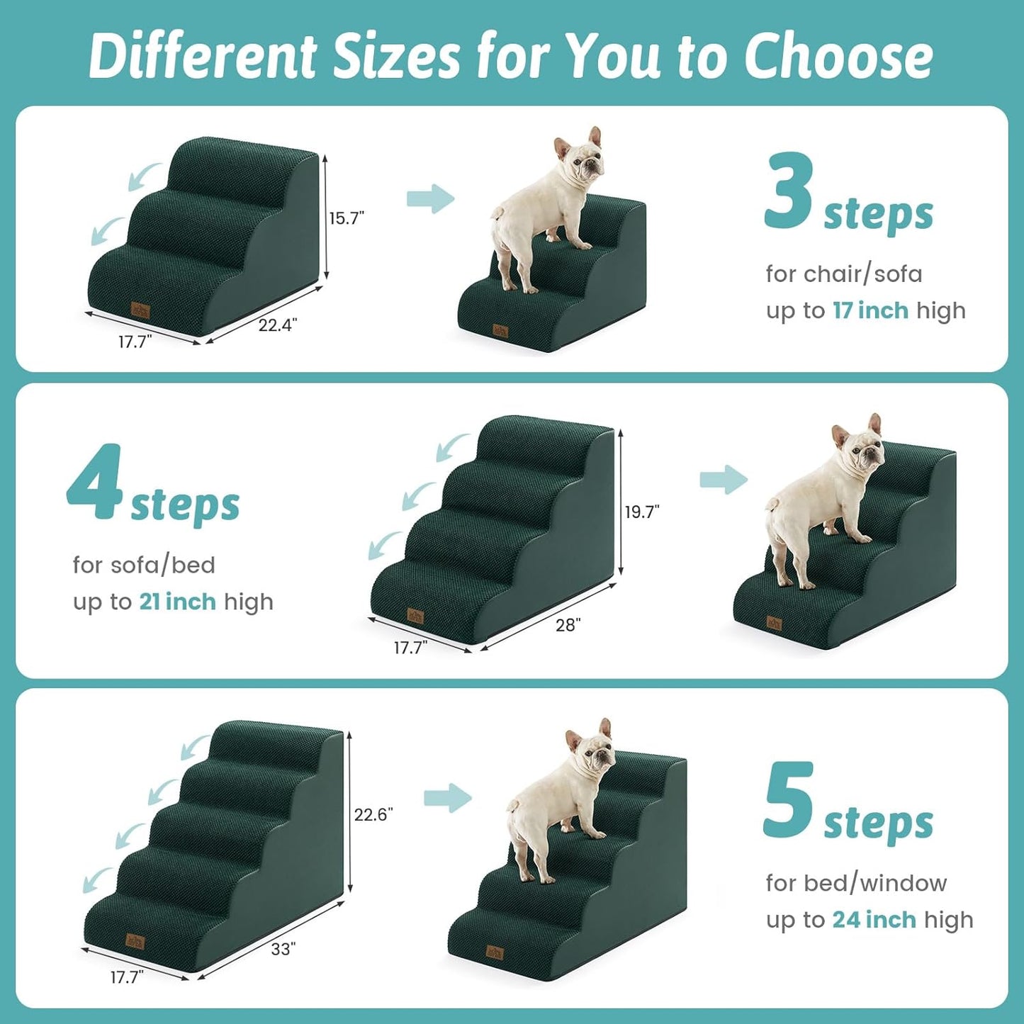 COZY KISS Dog Stairs for Small Dogs 15.7" H, Curved Dog Step for Puppy, Older Cat, Medium Pet Ramp for Sofa, Couch or Chair, Ladder with High Density Foam, 3 Step, 15.7x22.4x15.7 inch, Beige