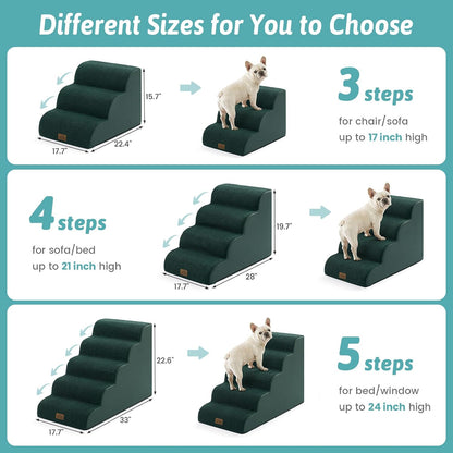 COZY KISS Dog Stairs for Small Dogs 15.7" H, Curved Dog Step for Puppy, Older Cat, Medium Pet Ramp for Sofa, Couch or Chair, Ladder with High Density Foam, 3 Step, 15.7x22.4x15.7 inch, Beige
