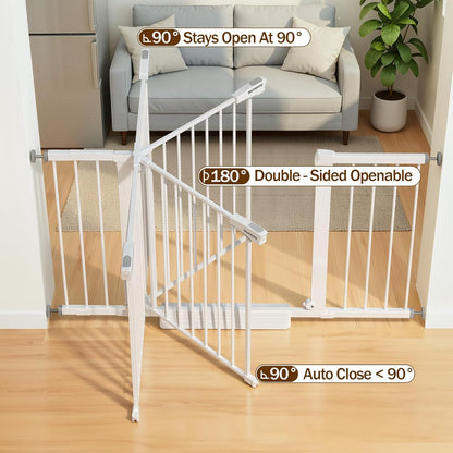 Mumeasy Baby Gate Extra Wide, 29.7-51'' Pressure Mounted Dog Gate with Walk Thru Door, Auto Close Pet Gate for House, Stairs, Doorways,Black
