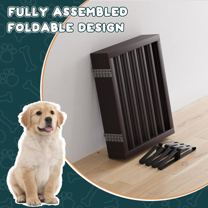 Freestanding Dog Gates Indoor, 3-Panel Pet Gates with 2 Metal Stands and 360° Hinge, 24" H Foldable Dog Gate for Stairs, Doorway, Kitchen, Expands Up to 55" Fully Assembled - Black Walnut