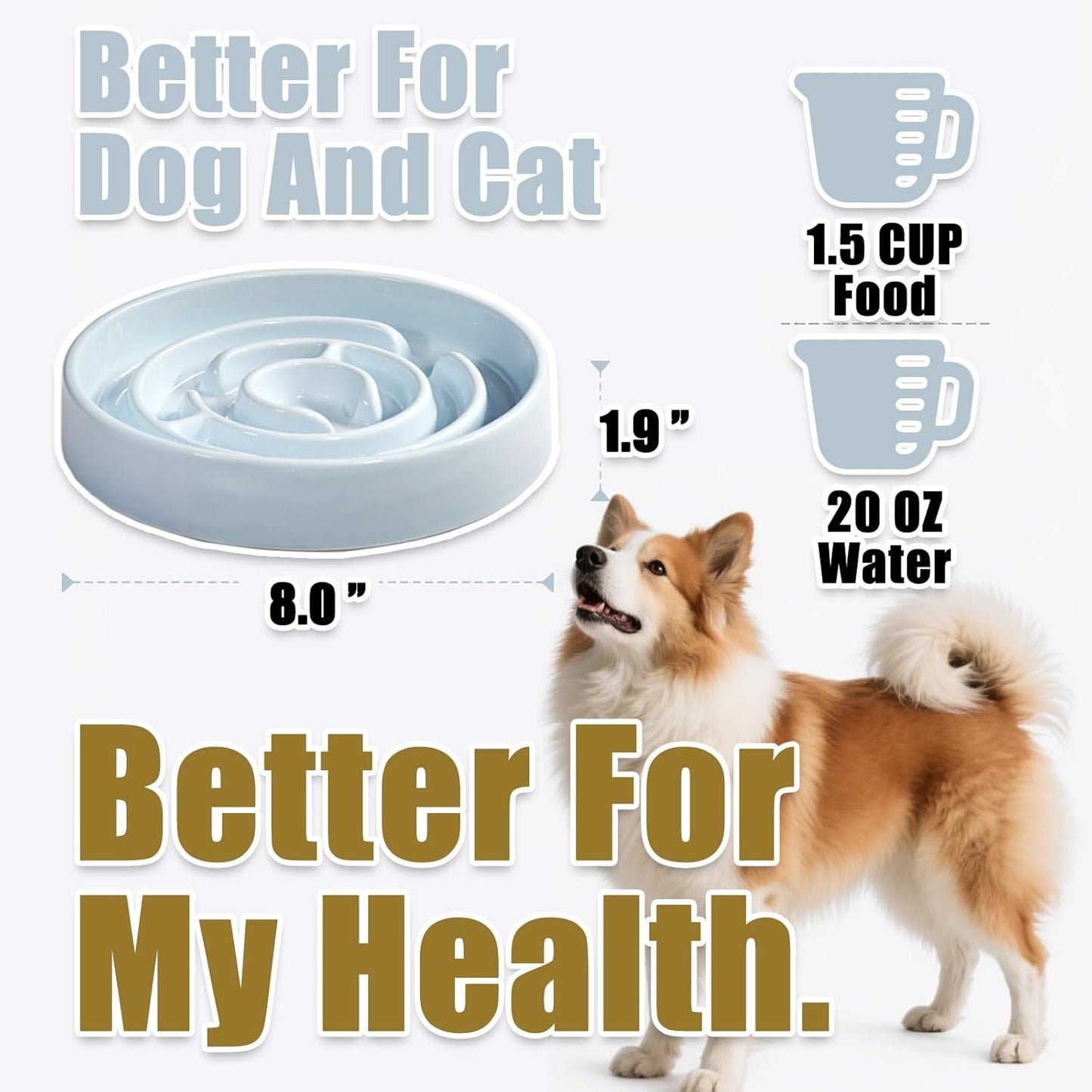 Ceramic Slow Feeder Dog Bowls with Anti-Slip, Slow Feeder & Non-Slip Design, Boredom and Anxiety Reducer, Suitable for All Breed Dogs and Cat (Ceramic-White)