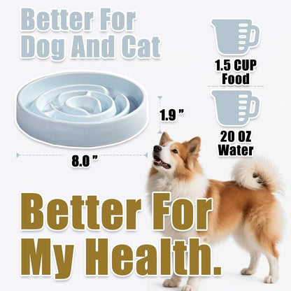 Ceramic Slow Feeder Dog Bowls with Anti-Slip, Slow Feeder & Non-Slip Design, Boredom and Anxiety Reducer, Suitable for All Breed Dogs and Cat (Ceramic-White)