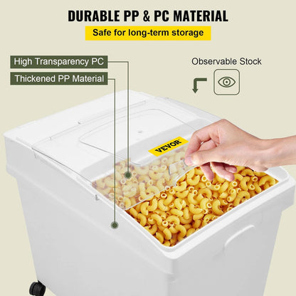 VEVOR Rice Storage Container, 4.5Gallon/20L Capacity Large Dog Food Dispenser Bin, Kitchen Ingredient Grain Cereal Flour Bin, Pet food Containers with Wheels, Measuring Cup, Airtight Lid, 1 Pack