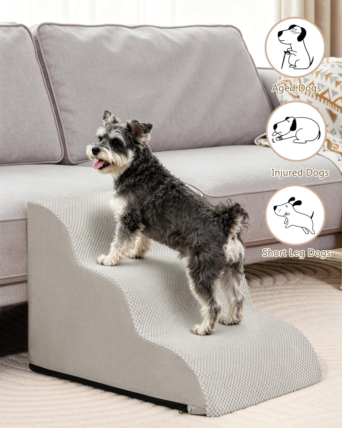 Aodisman Dog Stairs for Small Dogs,3 Step Dog Ramp for Couch and Bed,Pet Stairs with Non-Slip Bottom for Old Cats,Indoor Pet Steps,Comfort,Durable,15.4" H
