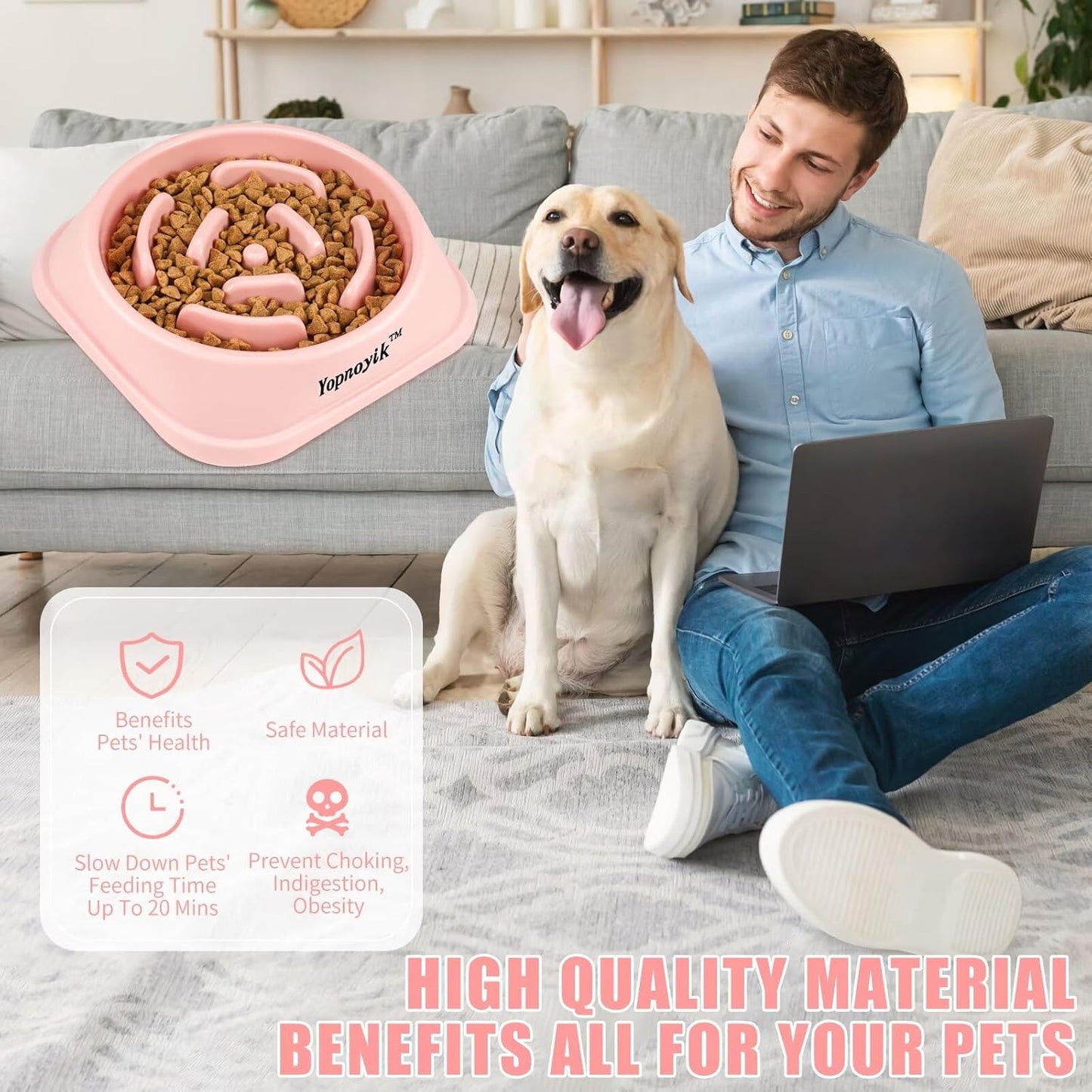 2 Pack Slow Feeder Dog Bowls for Healthy Eating, Non-Slip and Anti-Choking Design, Reduces Bloating & Overeating for Medium Dogs and Cats, Easy to Clean