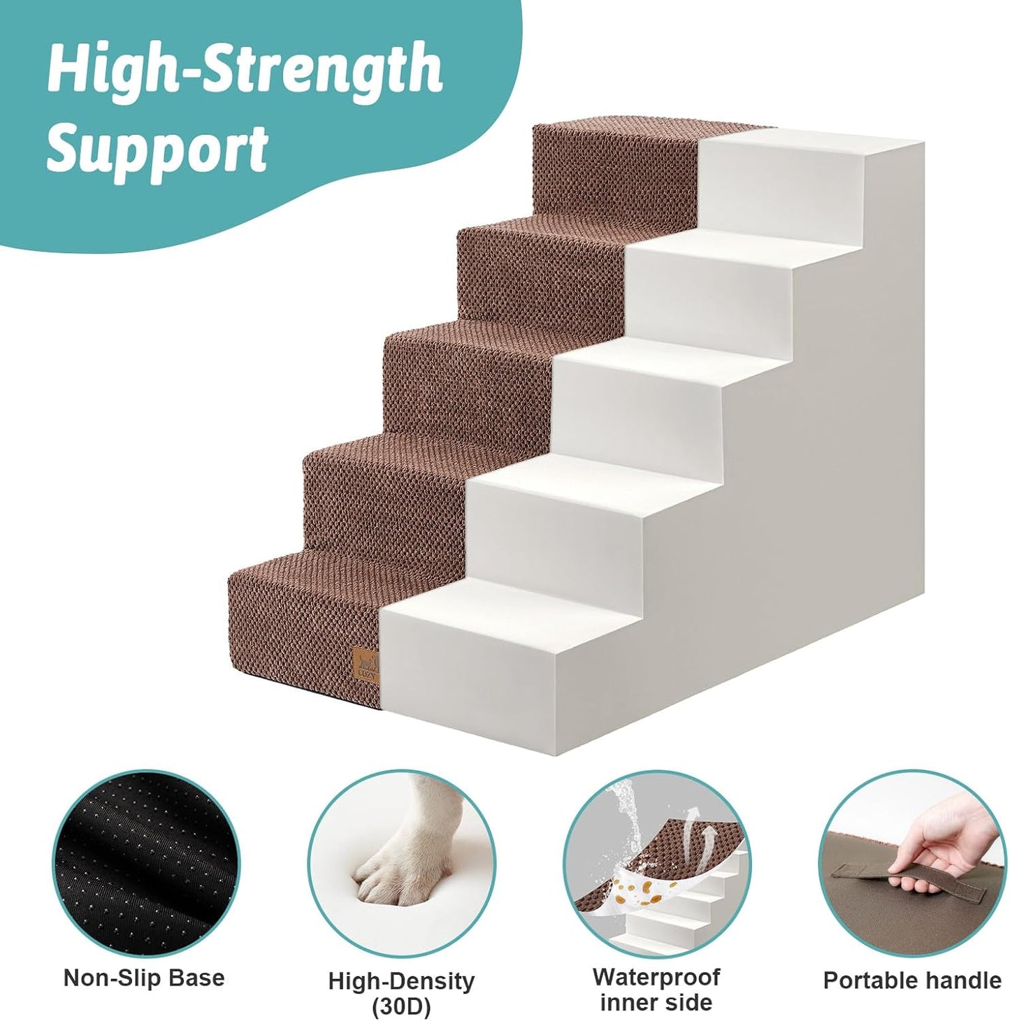COZY KISS Dog Stairs for Small Dogs, 4 Tier Wider Pet Stairs for Couch and Beds, 17.7" H Non-Slip Dog Steps for Old Cats, Puppy, Small Medium Dogs, 17.7x23.6x17.7 inch, Beige