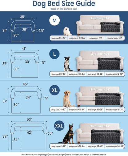 Calming Large Dog Bed for Couch, 41 x 37 inch Removable Couch Cover for Dogs Washable, Non-Slip Fluffy Plush Dog Sofa Mat for Furniture Protector - Grey