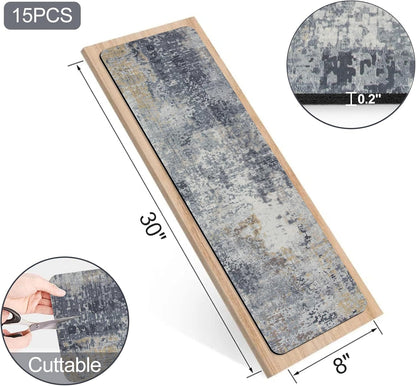 Tiveney Stair Treads Non Slip for Wooden Steps, 15PCS 8"x30" Grey Rubber Backing Stair Runner Mats, Washable Reusable Carpet for Stairs Rugs Indoor Safety Staircase Step Treads for Kids Elders Dogs