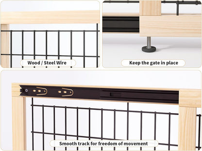 Extra Wide Freestanding Dog Gate, Adjustable Width 31.5"–61", 19.7" Tall Indoor Pet Gate for Kitchen, Living Room & Stairs, Wooden Metal Frame No-Drill Pet Barrier