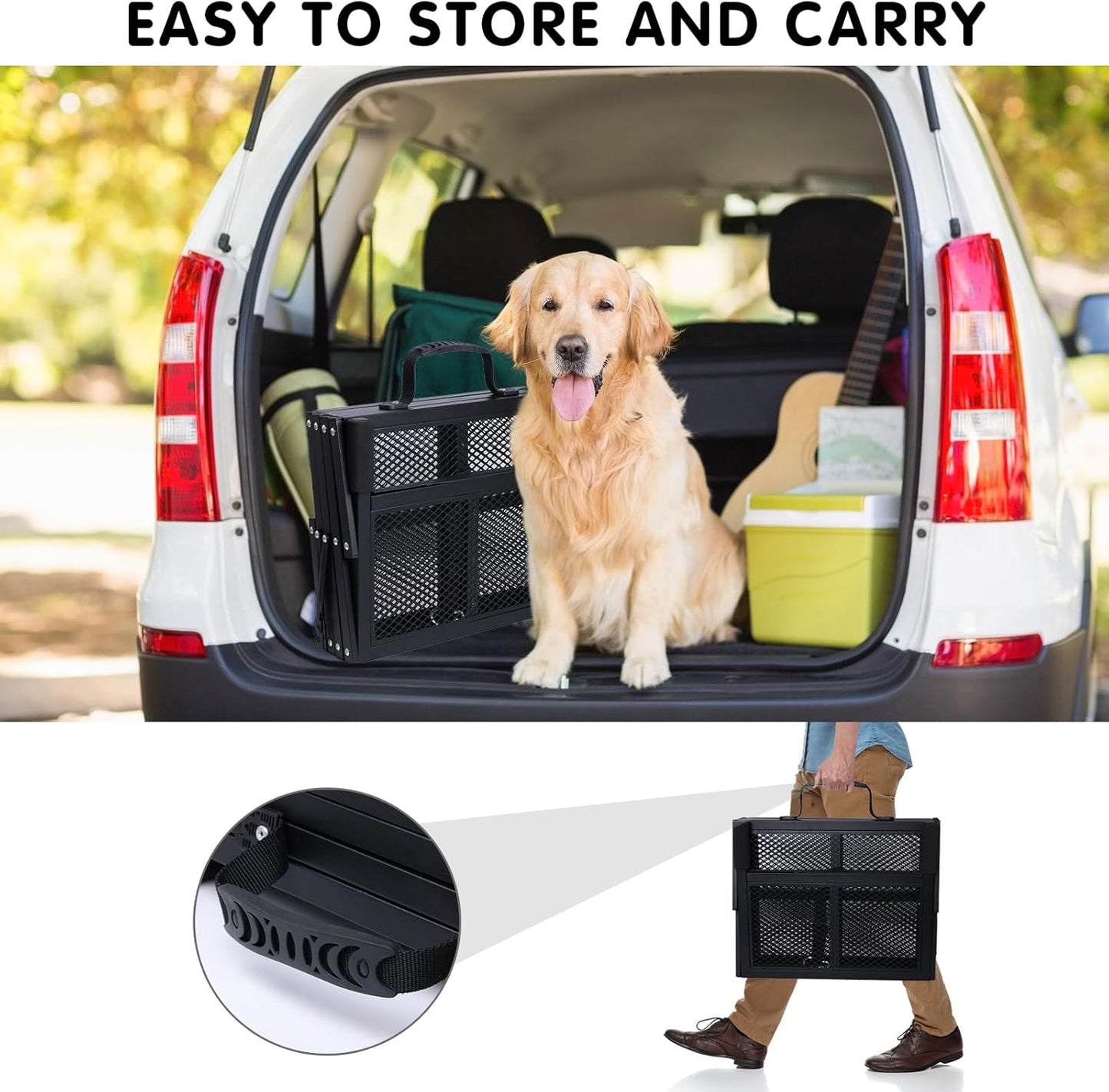 DGSL Dog Ramp for Car, 4-Step Folding Dog Stairs, Aluminum, Black, Supports Up to 250 Lbs