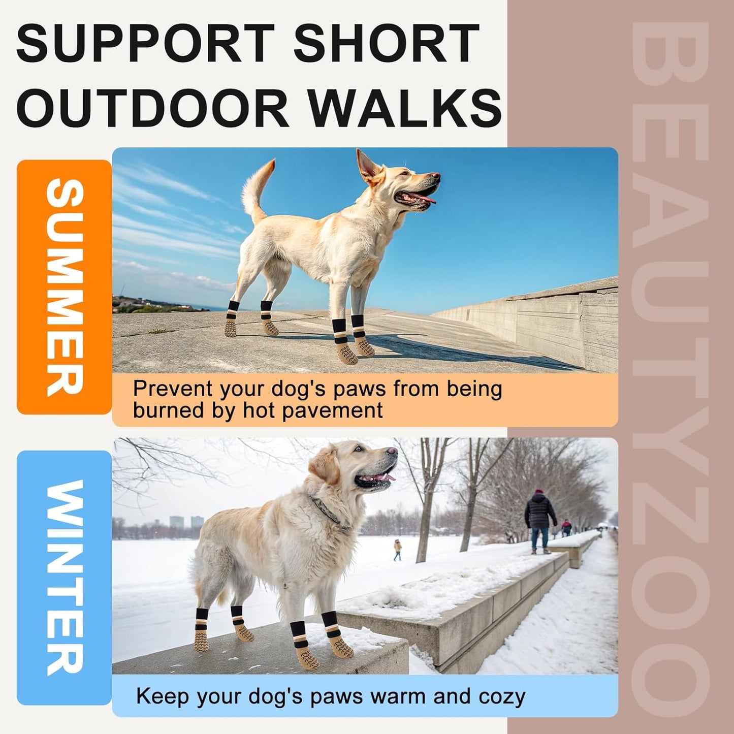 BEAUTYZOO Dog Socks to Prevent Licking Paws -Dog Shoes for Hot Pavement & Hardwood Floors Anti Slip, Traction Control Boots & Paw Protectors with Double Side Grips for Small Medium Large Senior Dogs