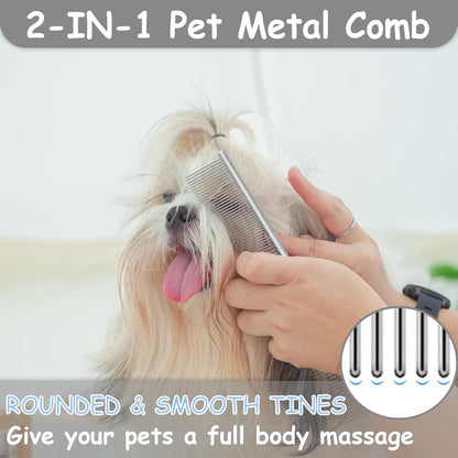 GUBCUB Pets Grooming Comb Kit for Small Dogs Puppies For Tear Stain Remover, 2-in-1 with Round Teeth to Remove Knots Crust Mucus
