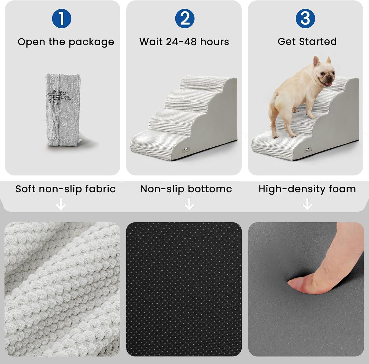 Airpanda Dog Stairs for Small Dogs and Cats – 3 Step Pet Ramp for Couch & Sofa, Non-Slip Dog Steps for Pets, Washable Cover, High-Density Support Foam for Easy Climbing,Beige