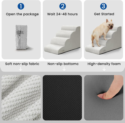 Airpanda Dog Stairs for Small Dogs and Cats – 3 Step Pet Ramp for Couch & Sofa, Non-Slip Dog Steps for Pets, Washable Cover, High-Density Support Foam for Easy Climbing,Beige