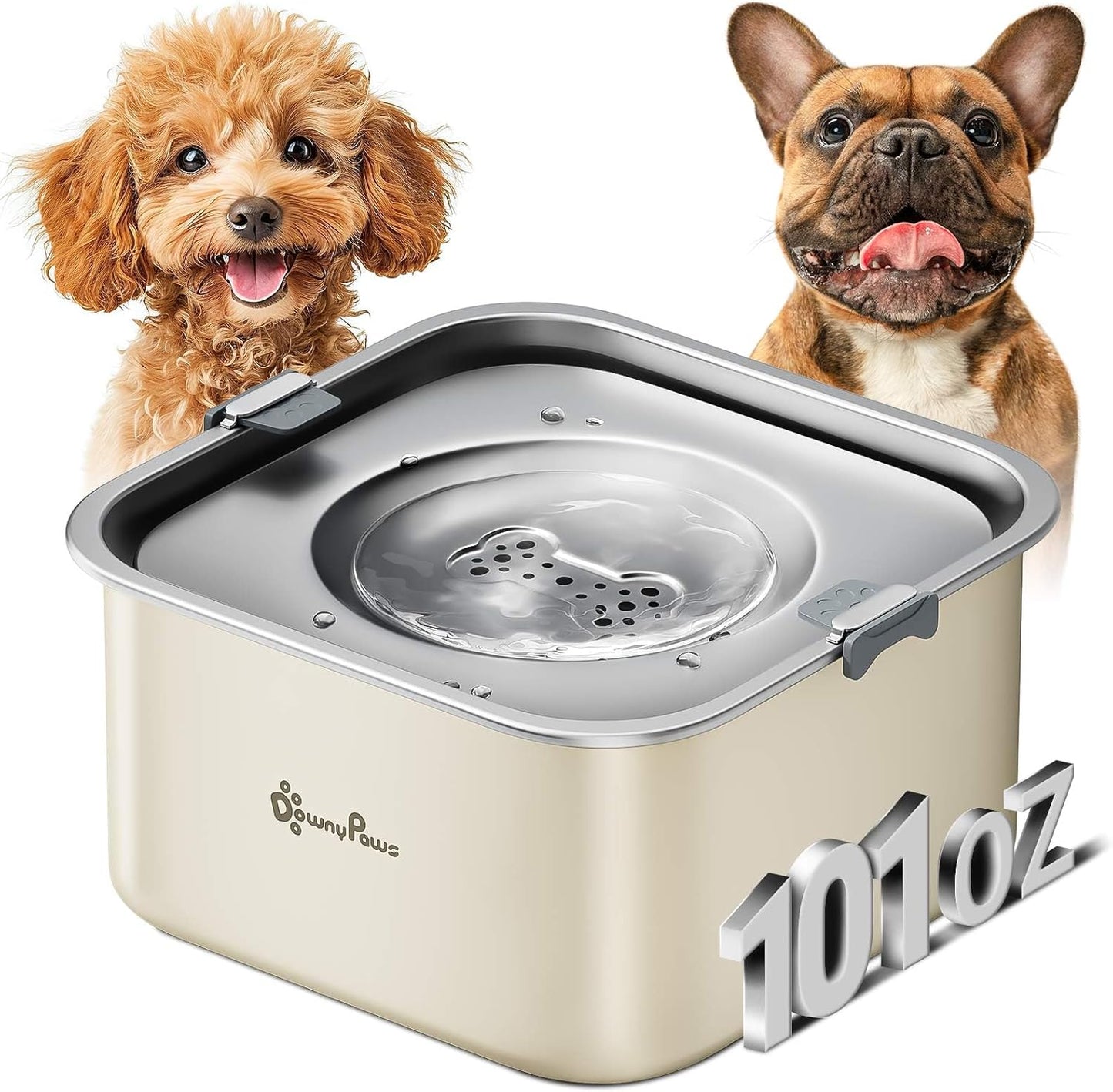 DownyPaws No Spill Water Bowl for Dogs,101oz/3L Slobber Stopper Stainless Steel, Slow Drinking Dog Water Bowl, No Mess Dog Water Dispenser Spill Proof, Dishwasher Safe, Black