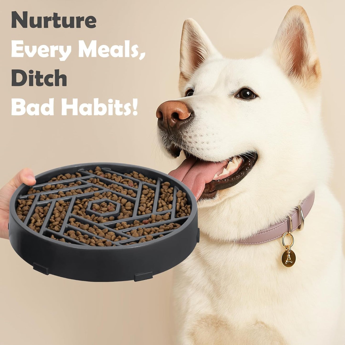 TOBYTO Slow Feeder Dog Bowls Large Medium Breed,Anti-Choking Slow Eating Dog Food Bowl,Non Slip Pet Slower Food Feeding Bowls Large Puzzle Slow Feeder Bloat Stop Maze Dog Dishes,Black