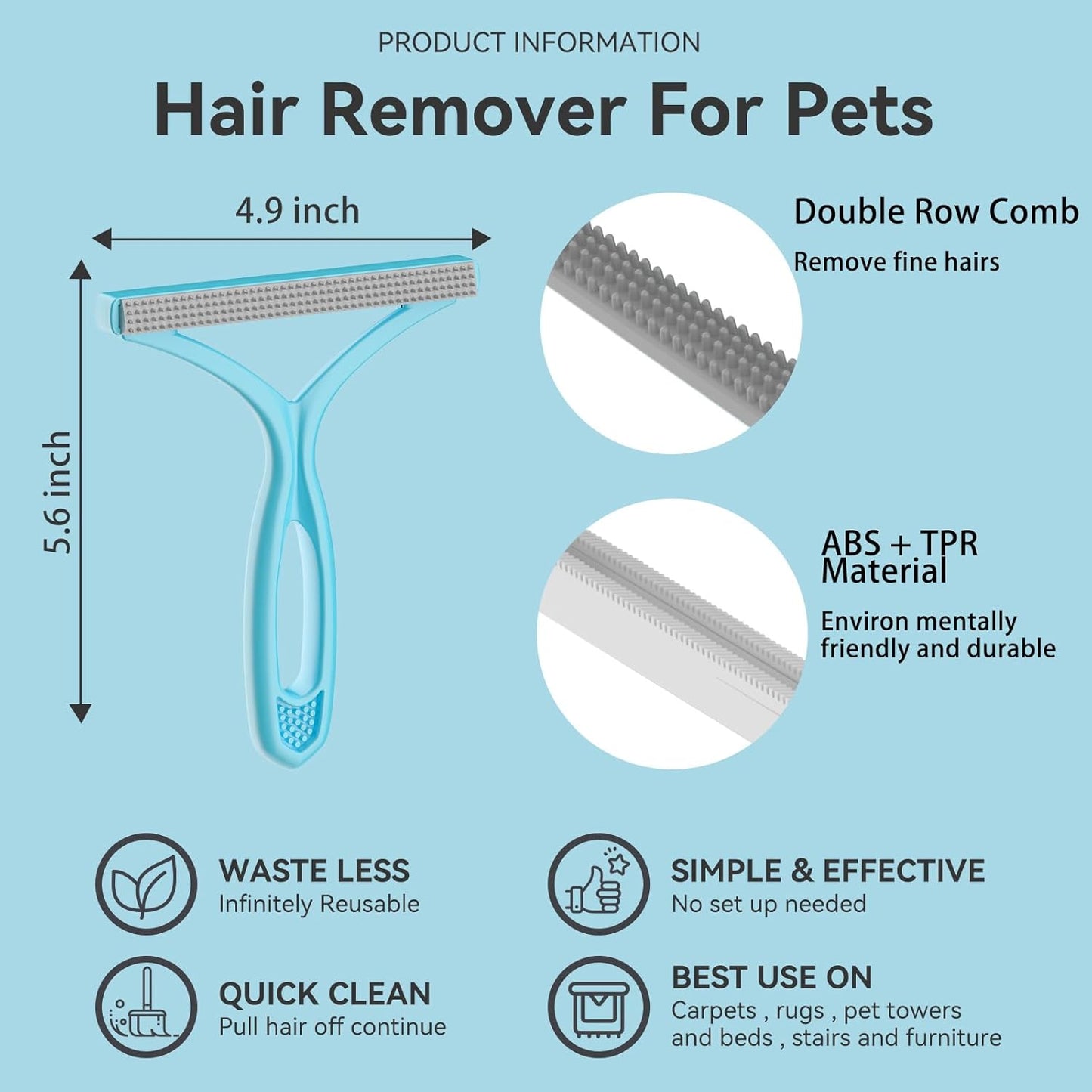 SOCCSO Carpet Rake for Pet Hair Removal (3 Pack),Dog Cat Fur Remover Rubber Broom,Carpet Rake - 60" Long Handle Lint Shaver Cleaner Tools,Scraper Brush for Carpet,Rug,Car Mat,Couch,Pet Bed,Furniture