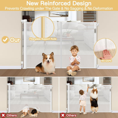 Reinforced 42" Tall Retractable Dog Gate, 155" Extra Long Retractable Baby Gate with Support Rods - Prevent Crawling Under, Indoor/Outdoor Retractable Gate Extra Tall Baby Gate Retractable Fence/Black