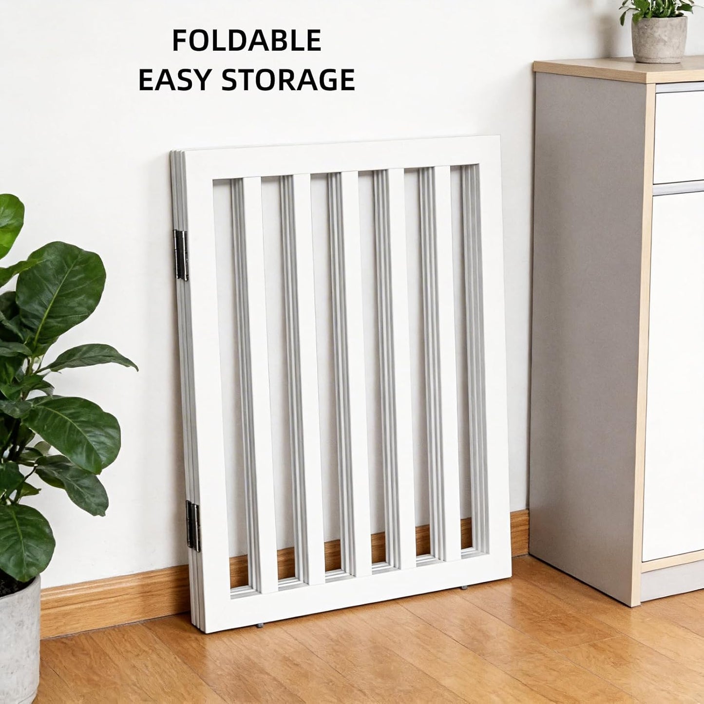 Dog Gate Indoor, Freestanding Dog Fence for The House, Doorways, Hallways,or Stairs,Pet Gate Foldable Wooden,Expandable 24" Height 3 Panels,White