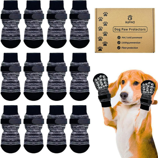 Dog Socks 12 Pack to Prevent Licking Paws, Anti Slip Dog Booties and Paw Protectors for Hardwood Floors Hot Pavement, Suitable for Small Medium Large Senior Dogs - Size Medium