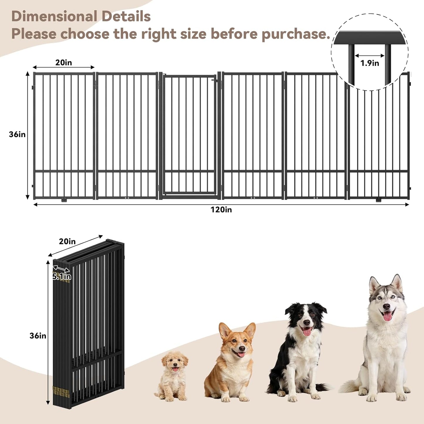 SNUOWU Full Metal Freestanding Dog Gate with Door, 32''Height Foldable Pet Dog Fence for Indoor & Outdoor, 4 Panels Extra Wide Free Standing TallDog Gates for Doorways,House,Stairs,Porch,Deck,Yard