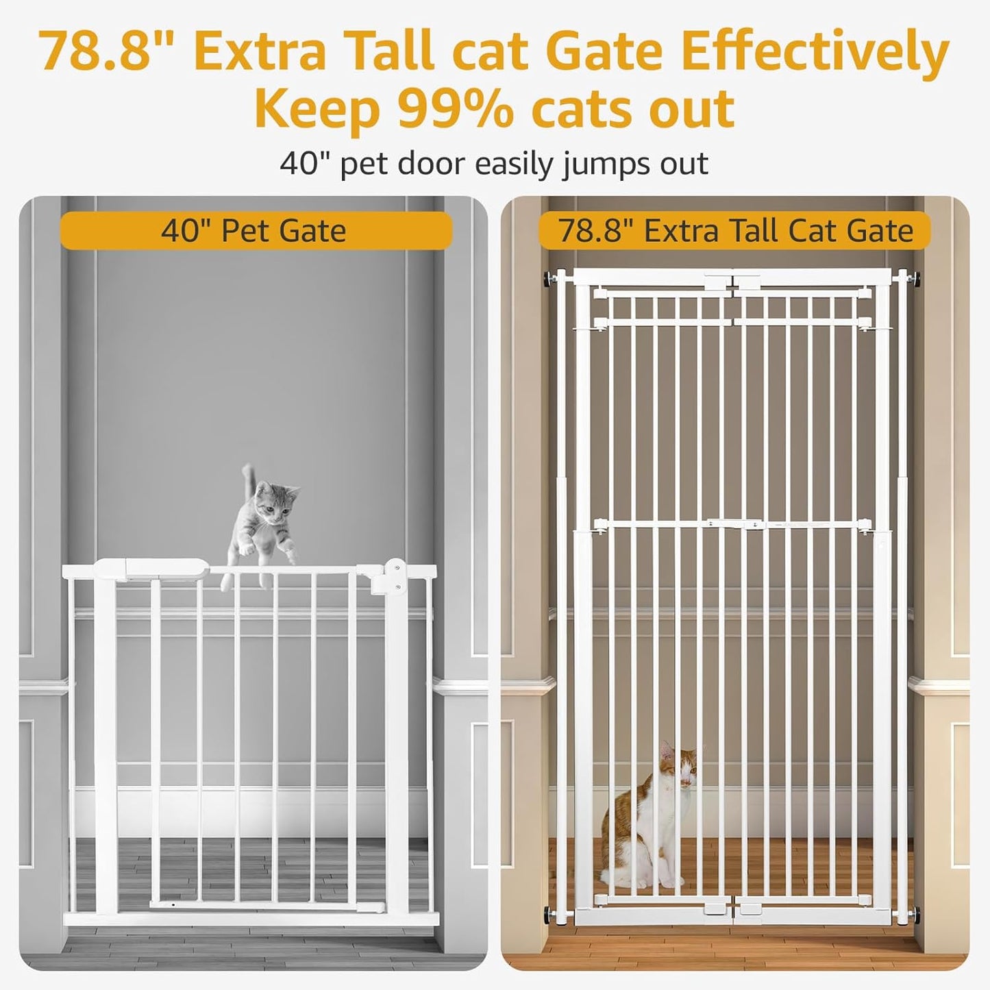78.8" Extra Tall Cat Gate, 28.3-33" Wide Tall Dog Gate for Doorways/Hallways, NO Drilling Pressure Mounted Pet Gate for Stairs, Kitchen (Black)