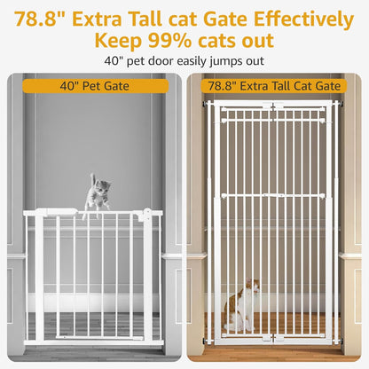 78.8" Extra Tall Cat Gate, 28.3-33" Wide Tall Dog Gate for Doorways/Hallways, NO Drilling Pressure Mounted Pet Gate for Stairs, Kitchen (Black)