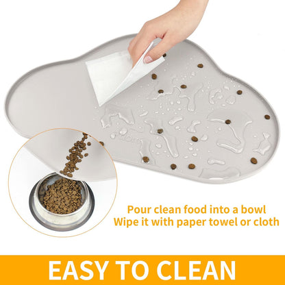Ptlom Silicone Pet Placemat for Dogs and Cats, Non-Slip Waterproof Dog Feeding Bowl Mats for Food and Water, Small Medium Large Pet Puppy Tray Mat Prevent Residues from Spilling onto The Floor, Beige