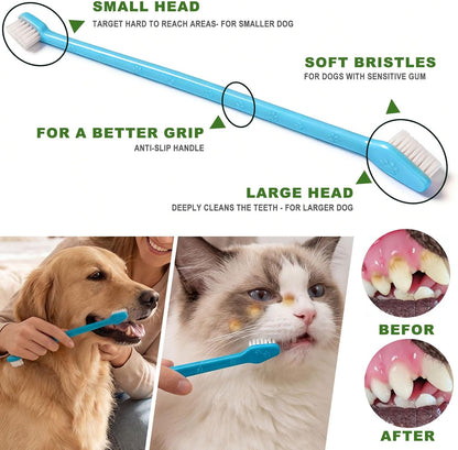9-Pack Dog Toothbrush Kit, Triple Head & Double Head Dog Toothbrush, 360 Finger SiliconeToothbrush, Multi-Angle Dental Cleaning Brushes for Cat Oral Health