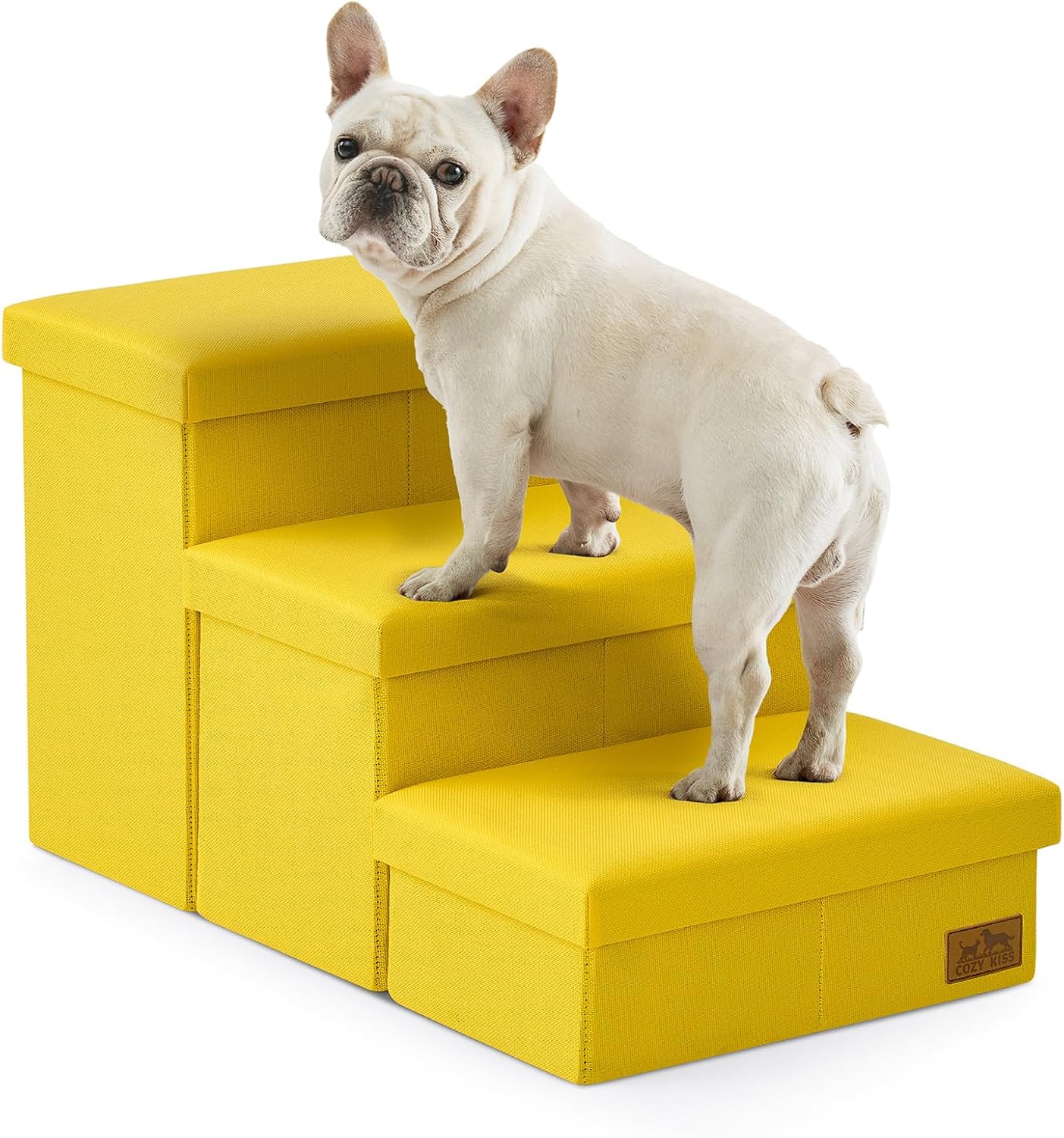Dog Stairs with Storage, 4-Step Wider Sturdy Dog Steps for Small/Medium/Large Dogs and Older Cats, Folding Doggie Ramp for Bed/Couch/Car Hold Up to 180 lbs (22" H, Brown)