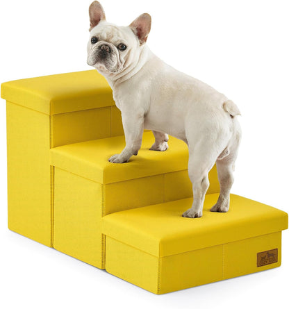 Dog Stairs with Storage, 4-Step Wider Sturdy Dog Steps for Small/Medium/Large Dogs and Older Cats, Folding Doggie Ramp for Bed/Couch/Car Hold Up to 180 lbs (22" H, Brown)