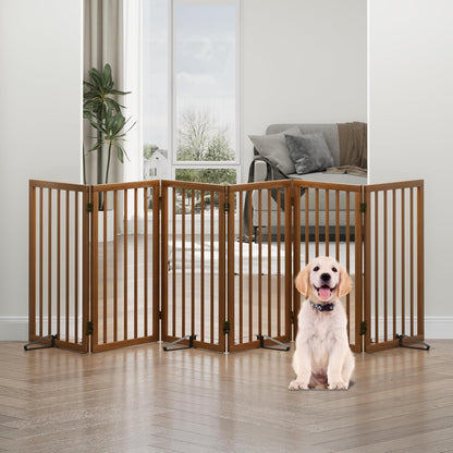 Freestanding Foldable Dog Gate - 4 Panel Room Divider with Metal Support Feet (Black)