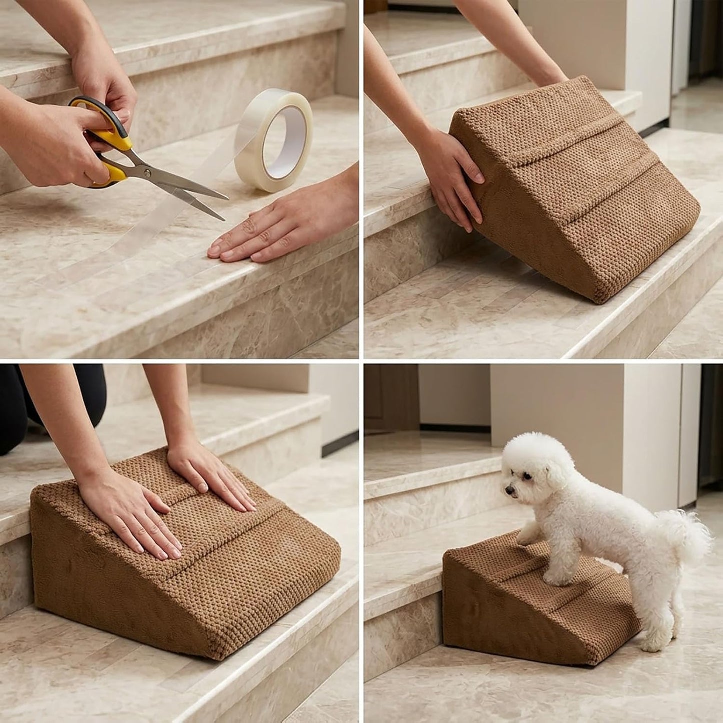 Dog Ramp for Stairs - Dog Steps-Anti-Slip Foam Stair Wedges for Small & Senior Dogs,Gentle Slope Pet Steps with Washable Corduroy Cover, Self-Sticky Pads for Safe Climbing (Gray,2-Pack)