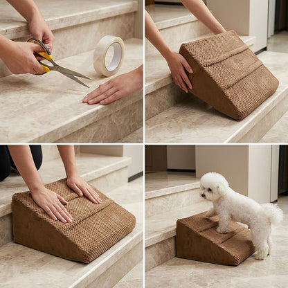 Dog Ramp for Stairs - Dog Steps-Anti-Slip Foam Stair Wedges for Small & Senior Dogs,Gentle Slope Pet Steps with Washable Corduroy Cover, Self-Sticky Pads for Safe Climbing (Gray,2-Pack)