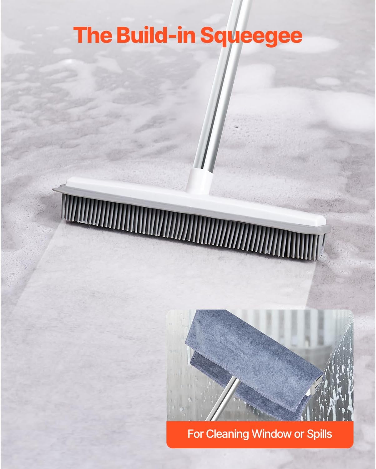 Happybuy Pet Hair Removal Broom, 58.46 in Adjustable Long Handle, Reusable Carpet Rake with Built-in Squeegee for Dog & Cat Hair