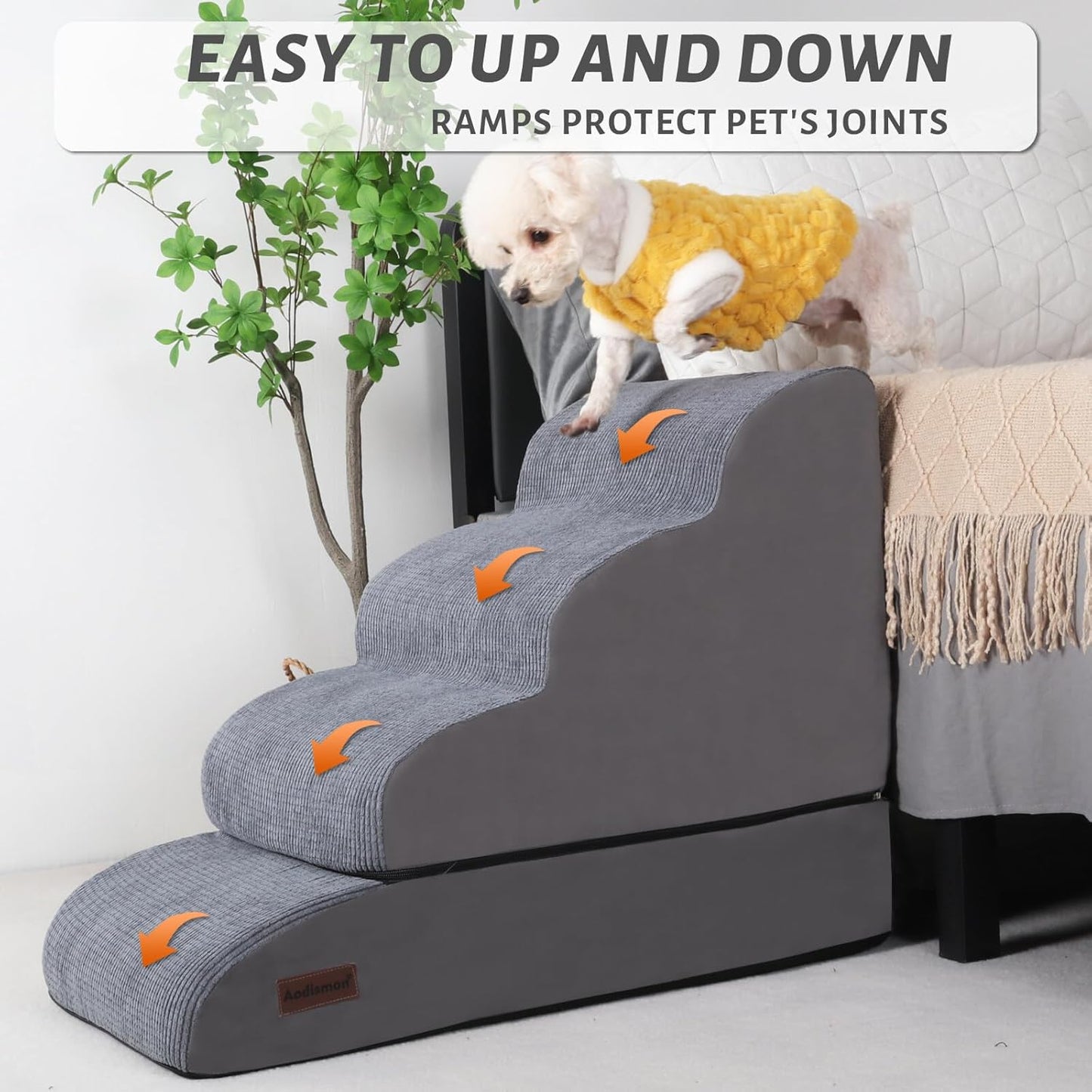 Aodisman 3-Step Dog Ramp and Stairs for Sofa and Chair - Non-Slip Sturdy Pet Steps for Small Dogs and Cats,15.7" H,Grey