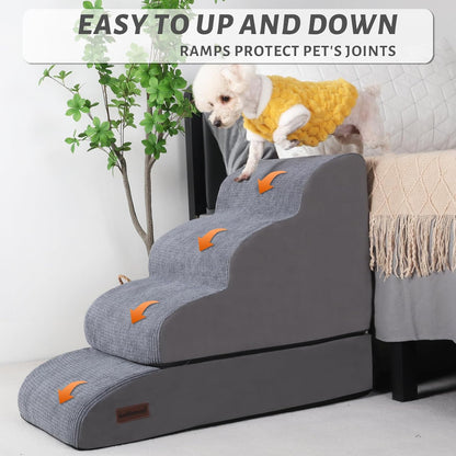 Aodisman 3-Step Dog Ramp and Stairs for Sofa and Chair - Non-Slip Sturdy Pet Steps for Small Dogs and Cats,15.7" H,Grey