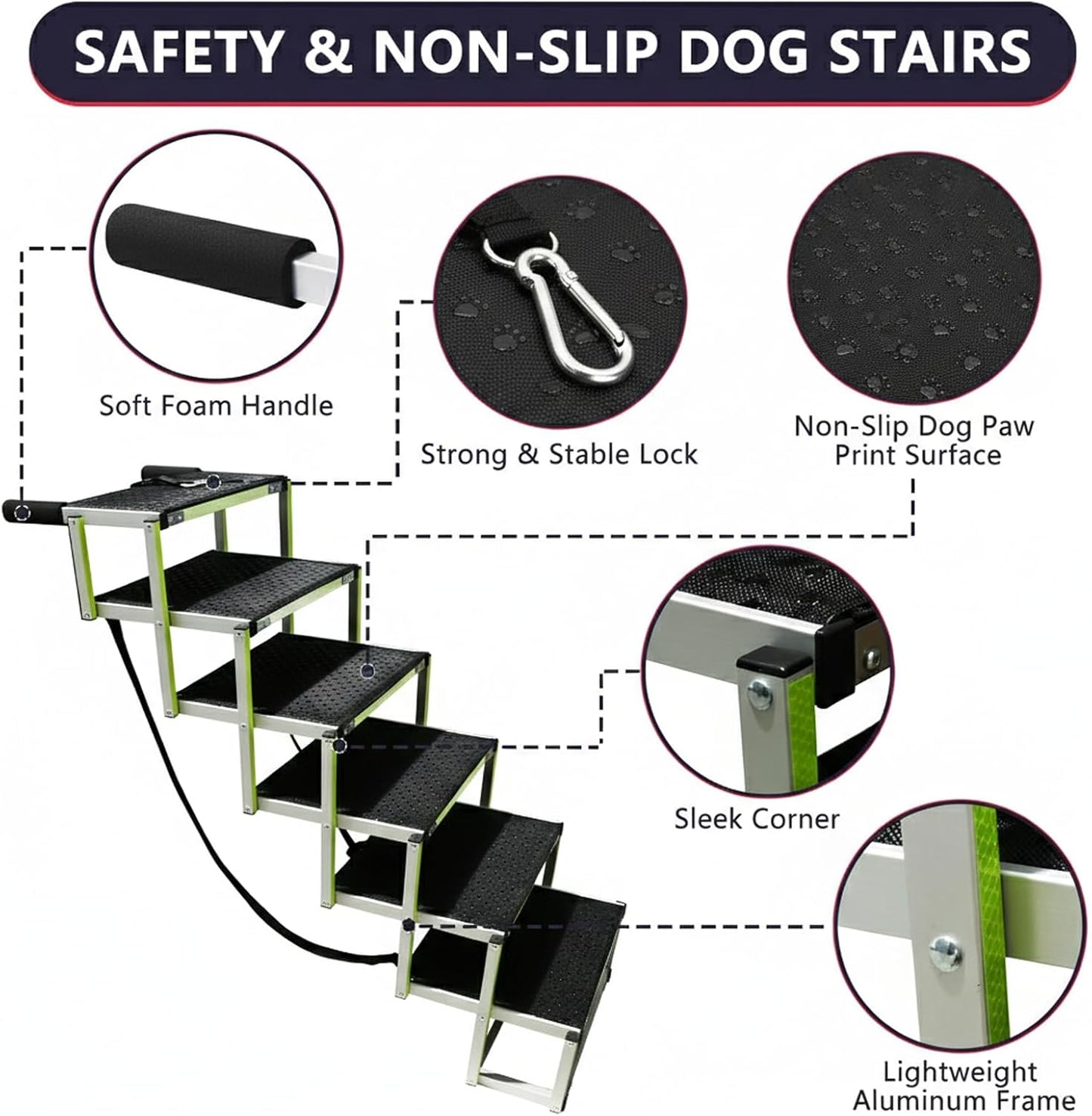 PENSUN Dog Stairs with Nonslip Surface Portable Folding Pet Ramp for Car, SUV and Trucks Foldable Truck Ramp Stairs for Small to Large Size Dogs Up to 250LBS