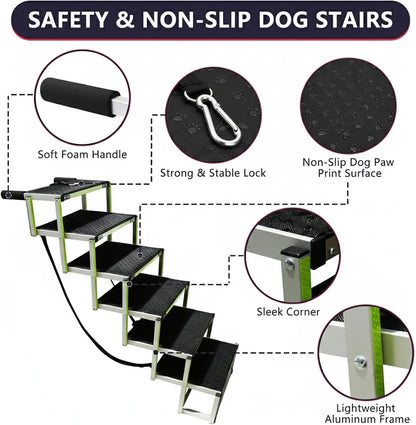 PENSUN Dog Stairs with Nonslip Surface Portable Folding Pet Ramp for Car, SUV and Trucks Foldable Truck Ramp Stairs for Small to Large Size Dogs Up to 250LBS