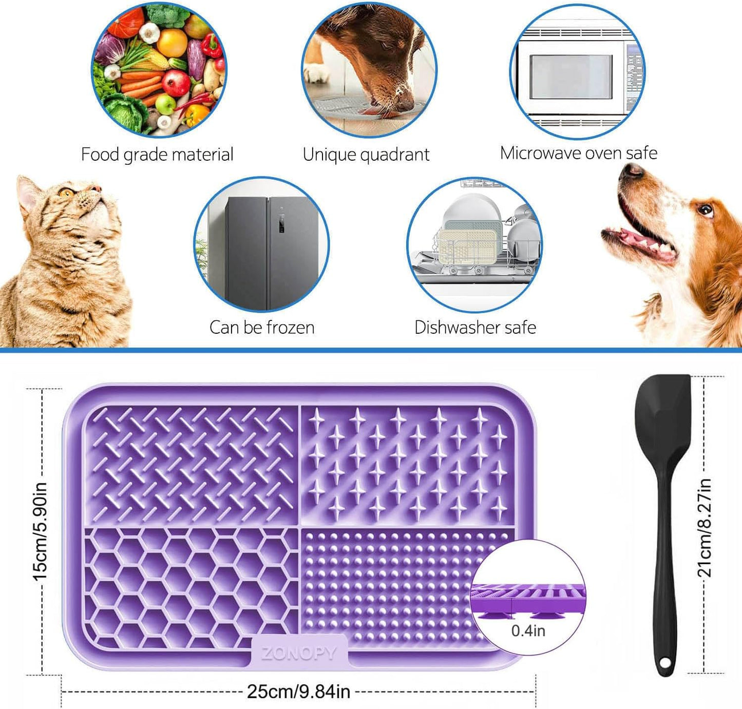 Licking Mat for Dogs & Cats with Suction Cups, 1 Pack Square Dog Slow Feeder Lick Pat for Anxiety Relief & Boredom, Dog Toys to Keep Them Busy, Pets Grooming Bathing Training Mat