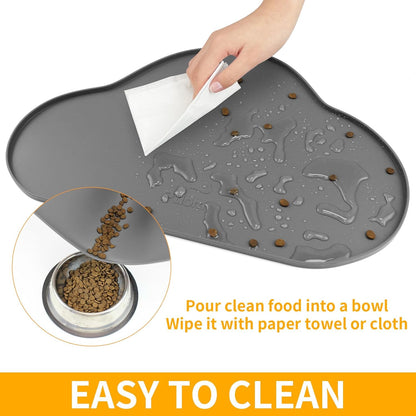 Ptlom Silicone Pet Placemat for Dogs and Cats, Non-Slip Waterproof Dog Feeding Bowl Mats for Food and Water, Small Medium Large Pet Puppy Tray Mat Prevent Residues from Spilling onto The Floor, Beige