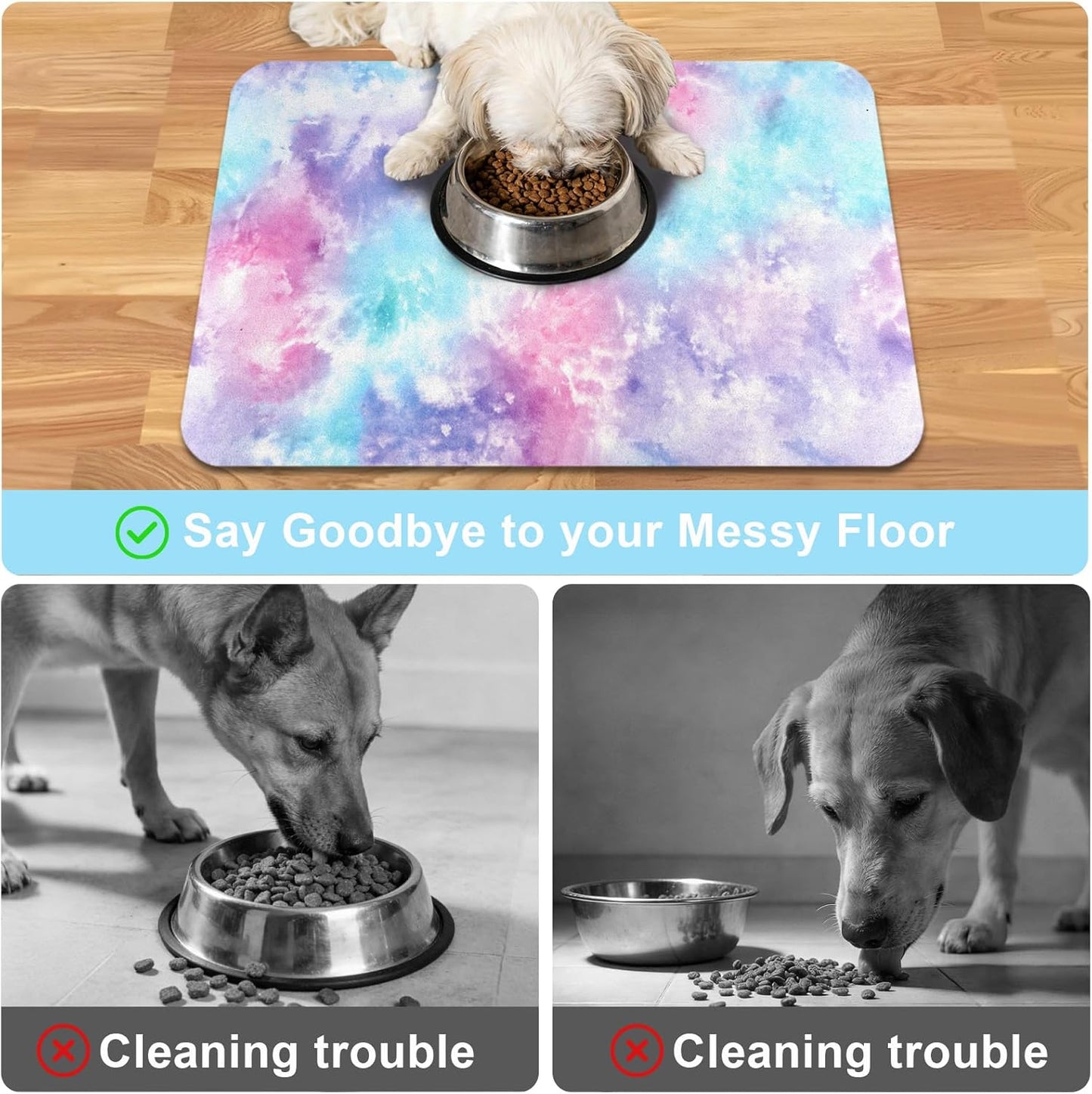 Dog Food Mats for Floors Waterproof Mat for Cat Food and Water Bowls - Absorbent Quick Dry Non Slip Mat for Pet Feeding