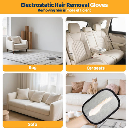 Electrostatic Pet Hair Removal Gloves for Dogs & Cats - Reusable Grooming Mitts Remove Hair from Furniture, Carpets, Car Seats & Clothes