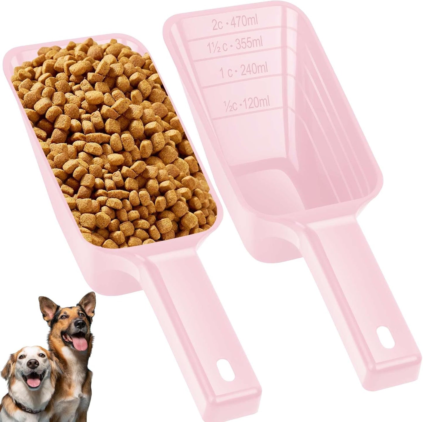 2 Cup Dog Food Scoop(2 Pack), Plastic Pet Food Scoop with Measuring Lines for Accurate Pet Food Portions,Dishwasher Safe (Black)