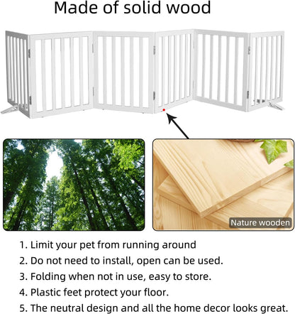 ZJSF Freestanding Indoor Dog Gate for House Foldable Wood Puppy Gate for Doorways Pet Gate for Stairs Extra Wide Pet Fence, Brown, 24" Height 3 Panels